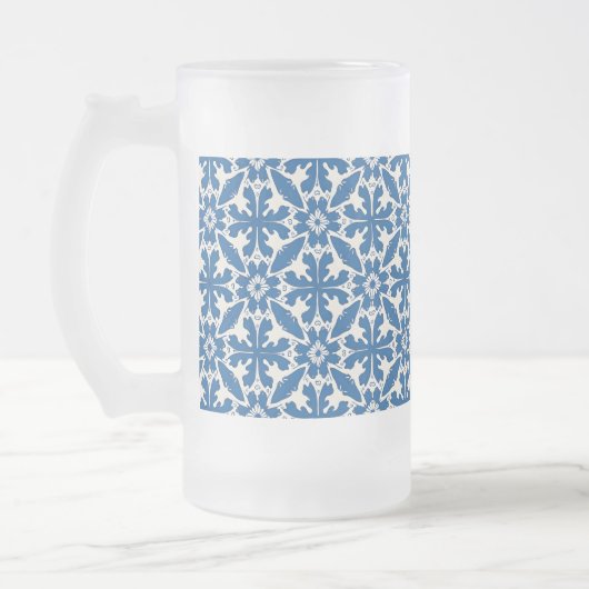 Boho-patroon in blauw – Elegant & Stout Matglas Bierpul (Links)
