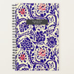 Boho Pattern Blue en Red Planner<br><div class="desc">Blauw met rode accenten waterverf geïnspireerd boho patroon. Geef de naam in de grijze rechthoek aan de voorkant aan.</div>