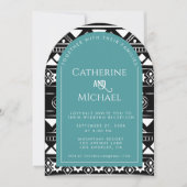Boho Pattern Foto Arch Green Wedding Reception Kaart (Voorkant)
