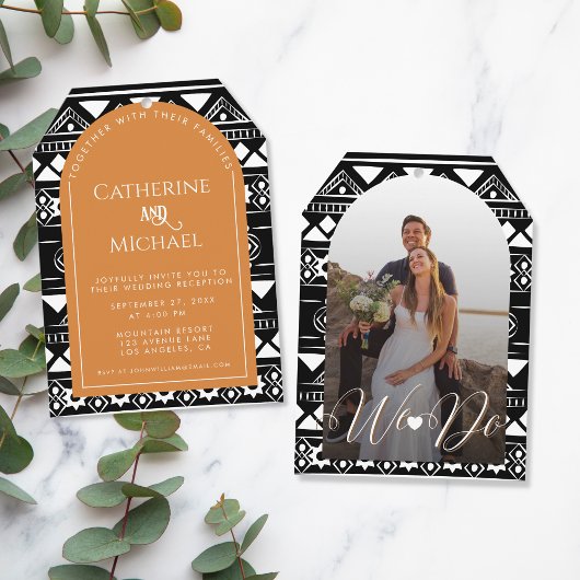 Boho Pattern Foto Arch Oranje Wedding Reception Kaart