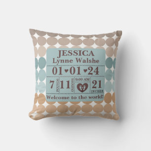 Boho Pattern Gepersonaliseerde Geboortestatistieke Kussen
