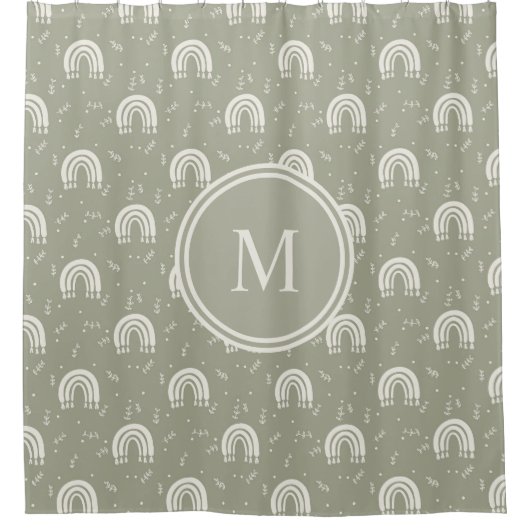 Boho Pattern Sage Green Monogrammed Shower Curtain Douchegordijn (Voorkant)