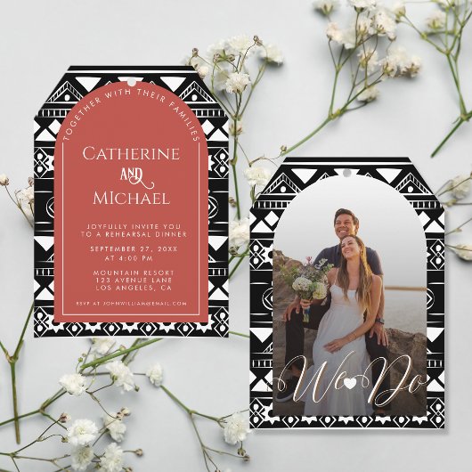 Boho Pattern Wedding Arch Coral Rehearsal Dinner Kaart