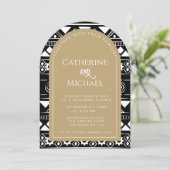 Boho Pattern Wedding Arch Gold Rehearsal Dinner Kaart (Staand voorkant)