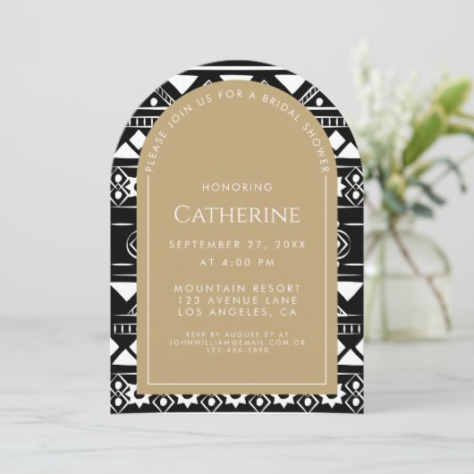 Boho Pattern Wedding Arch Gold Vrijgezellenfeest Kaart (Staand voorkant)