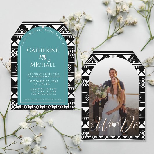 Boho Pattern Wedding Arch Green Rehearsal Dinner Kaart