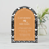 Boho Pattern Wedding Arch Oranje Rehearsal Dinner Kaart (Staand voorkant)
