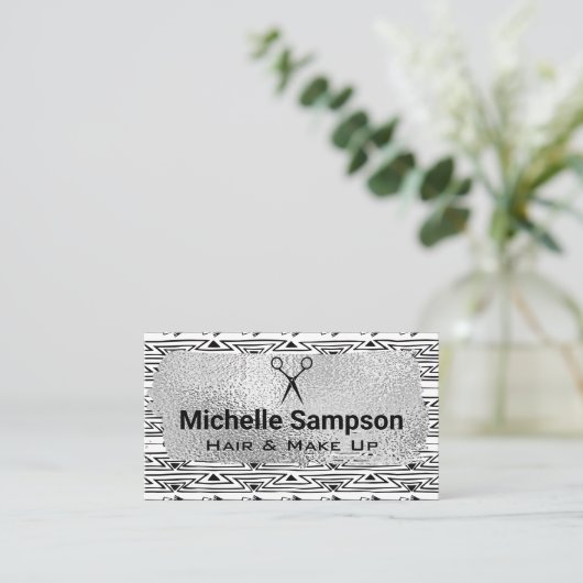 Boho Pattern | Zilverolie geborsteld Afsprakenkaartje (Staand voorkant)