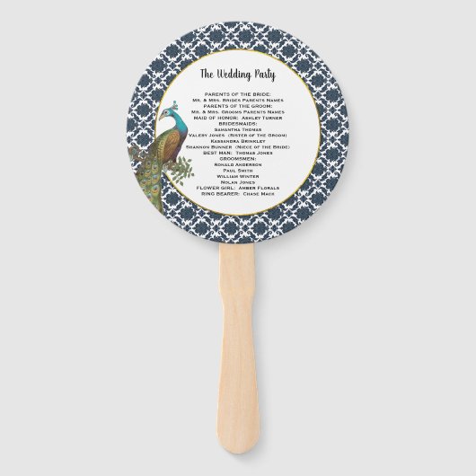 Boho Pauw Grau Teal Goud Trouwprogramma Handwaaier (Achterkant)