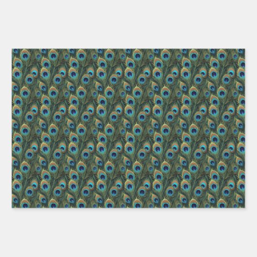 Boho pauwen en levendige pauw veren bloemen inpakpapier vel (Voorkant 3)