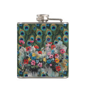 Boho Pauwveren En Wilde Bloemen Heupfles (Achterkant)