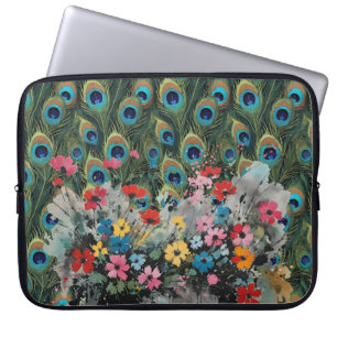 Boho Pauwveren En Wilde Bloemen Laptop Sleeve