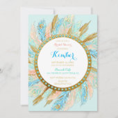 Boho Pauwveren Mint Perzik Goud Turquoise Kaart (Voorkant)