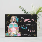 * Boho Peace & Love Hippie Baby GIRL Uitnodiging (Staand voorkant)