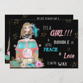 * Boho Peace & Love Hippie Baby GIRL Uitnodiging (Voorkant / Achterkant)
