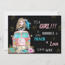 * Boho Peace & Love Hippie Baby GIRL Uitnodiging