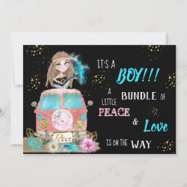 * Boho Peace & Love Hippie Car Bus Baby Boy Kaart