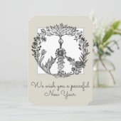 Boho Peace Sign Elegant Girly Cute  Floral Feestdagenkaart (Staand voorkant)