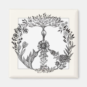 Boho Peace Sign Elegant Girly Cute  Floral Magneet