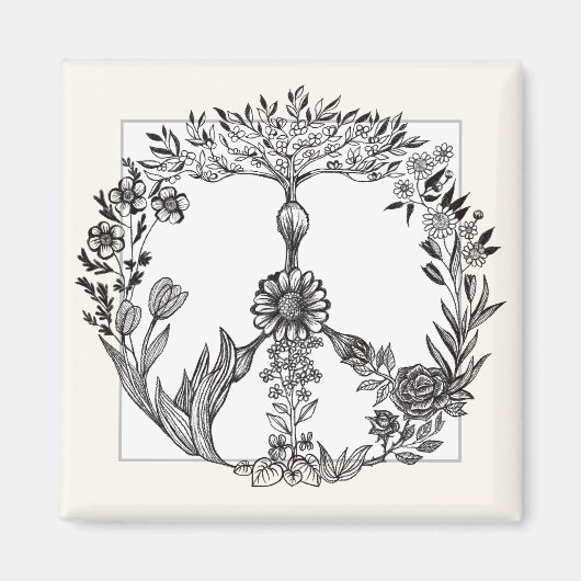 Boho Peace Sign Elegant Girly Cute  Floral Magneet (Voorkant)