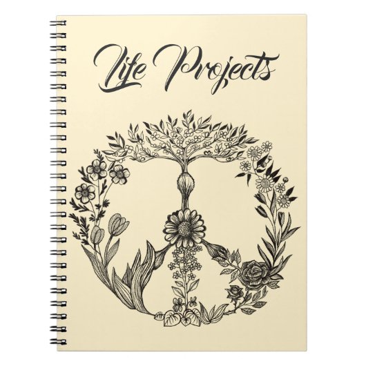 Boho Peace Sign Elegant Girly Cute  Floral Notitieboek (Voorkant)