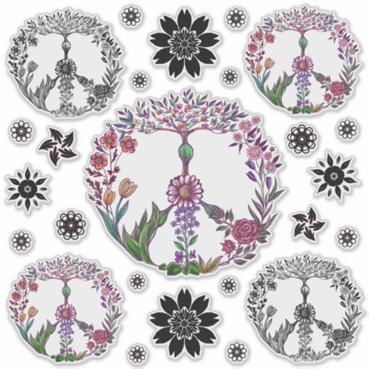 Boho Peace Sign Elegant Girly Cute  Floral Sticker (Voorkant)