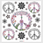 Boho Peace Sign Elegant Girly Cute  Floral Sticker (Vel)