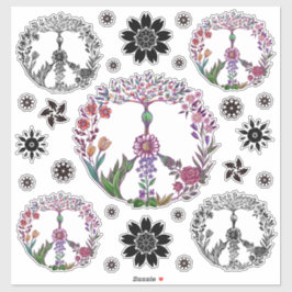 Boho Peace Sign Elegant Girly Cute  Floral Sticker