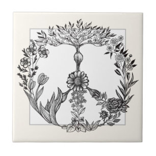 Boho Peace Sign Elegant Girly Cute  Floral Tegeltje