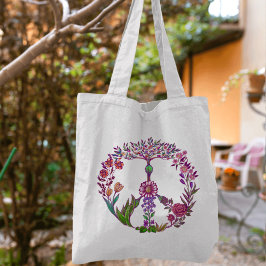 Boho Peace Sign Elegant Girly Cute  Floral Tote Bag