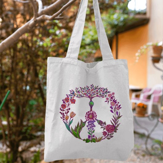Boho Peace Sign Elegant Girly Cute  Floral Tote Bag