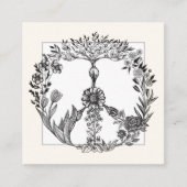 Boho Peace Sign Elegant Girly Cute  Floral Vierkante Visitekaartje (Voorkant)