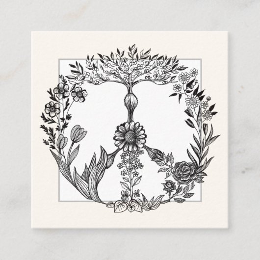 Boho Peace Sign Elegant Girly Cute Floral Vierkante Visitekaartje (Voorkant)