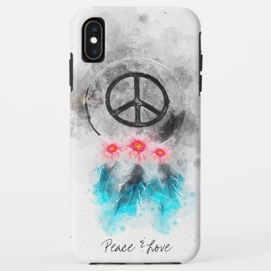 *~* Boho Peace Sign Feathers Flowers GrungeTribal Case-Mate iPhone Case (Achterkant)