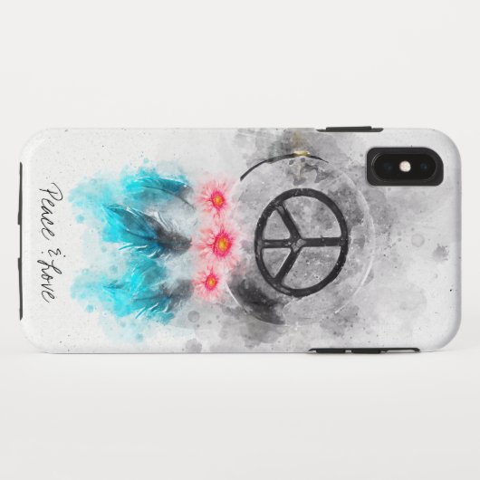 *~* Boho Peace Sign Feathers Flowers GrungeTribal Case-Mate iPhone Case (Achterkant (horizontaal))