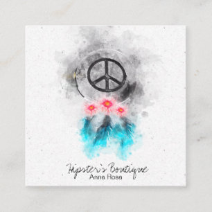 *~* Boho Peace Sign Flowers Feathers Grunge Tribal Vierkante Visitekaartje