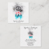 *~* Boho Peace Sign Flowers Feathers Grunge Tribal Vierkante Visitekaartje (Voorkant / Achterkant)