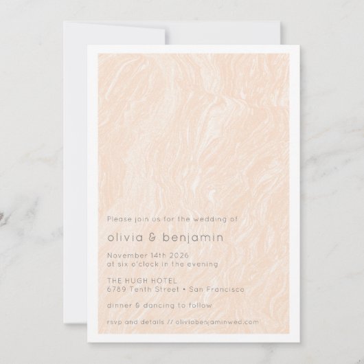Boho Peach Blush Marble Modern Wedding Kaart (Voorkant)