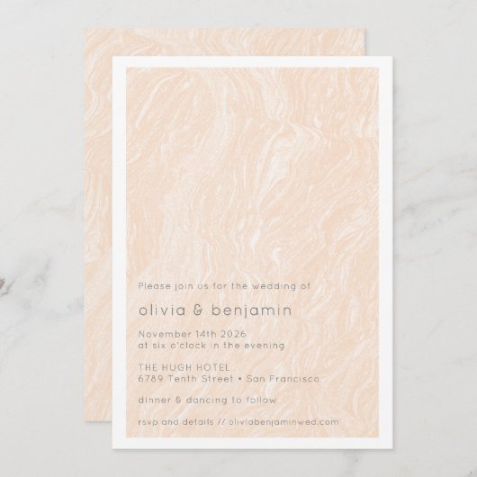 Boho Peach Blush Marble Modern Wedding Kaart (Voorkant / Achterkant)