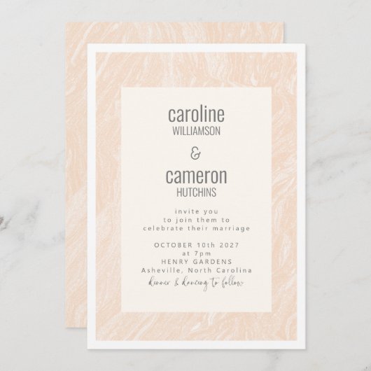 Boho Peach Blush Marble Modern Wedding Kaart (Voorkant / Achterkant)