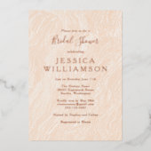 Boho Peach Blush Marble Vrijgezellenfeest Roos Gol Folie Uitnodiging (Voorkant)