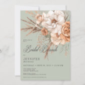 Boho Peach & Cream Bloemen Groene Bruidsbrunch Kaart (Voorkant)