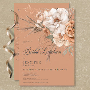 Boho Peach & Cream Bloemenroest Bruidslunch Kaart