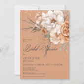 Boho Peach & Cream Bloemenroest Vrijgezellenfeest Kaart (Voorkant)