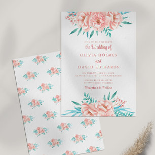 Boho Peach en Tosca Bloemige Trouwuitnodiging Kaart