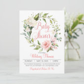 Boho Peach Floral Baby shower Invitation Kaart (Staand voorkant)