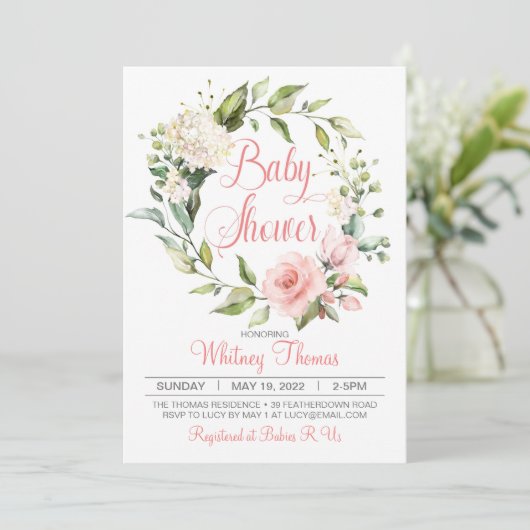 Boho Peach Floral Baby shower Invitation Kaart (Staand voorkant)