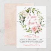 Boho Peach Floral Baby shower Invitation Kaart (Voorkant / Achterkant)