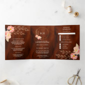 Boho Peach Floral Burnt Oranje Terracotta Wedding Drieluik Uitnodiging (Binnen)