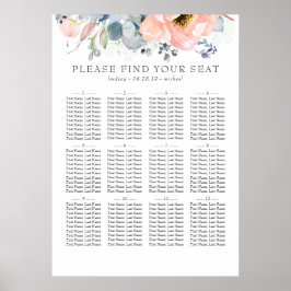 Boho Peach Floral Dusty Blue Wedding Seating Chart Poster